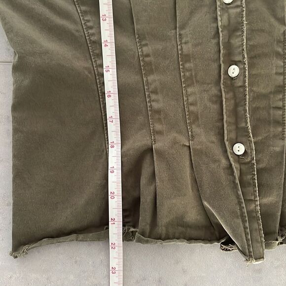 Current/Elliott women’s button up top / light jacket olive green‎ raw edge 2/M - Picture 13 of 15